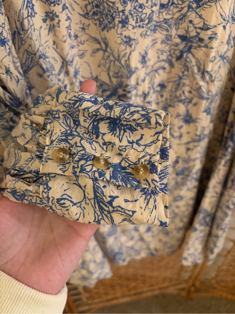 Hudson Gray Cream Long-Sleeve Dress with Blue Floral Print - Picture 3 of 10